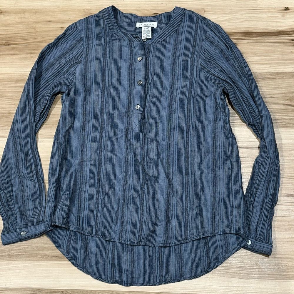 LA Threads Blue Linen Blend Long Sleeve Shirt Women’s Small